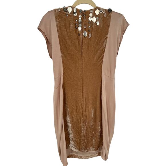 Nanette Lepore Silk & Velvet Mini Dress Sheath Cream Beige Embellished Size 4 - Picture 3 of 11